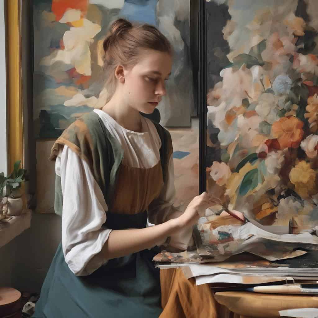 Καλλιτέχνης που δημιουργεί πορτρέτα ιστορικών προσώπων σε στούντιο τέχνης.