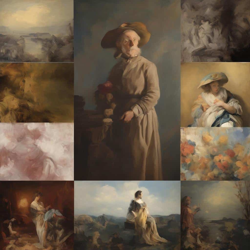 Παλαιά ζωγραφικά πορτρέτα σε καμβά, έργα τέχνης με θέμα ανθρώπινα πρόσωπα και ιστορικούς χαρακτήρες.