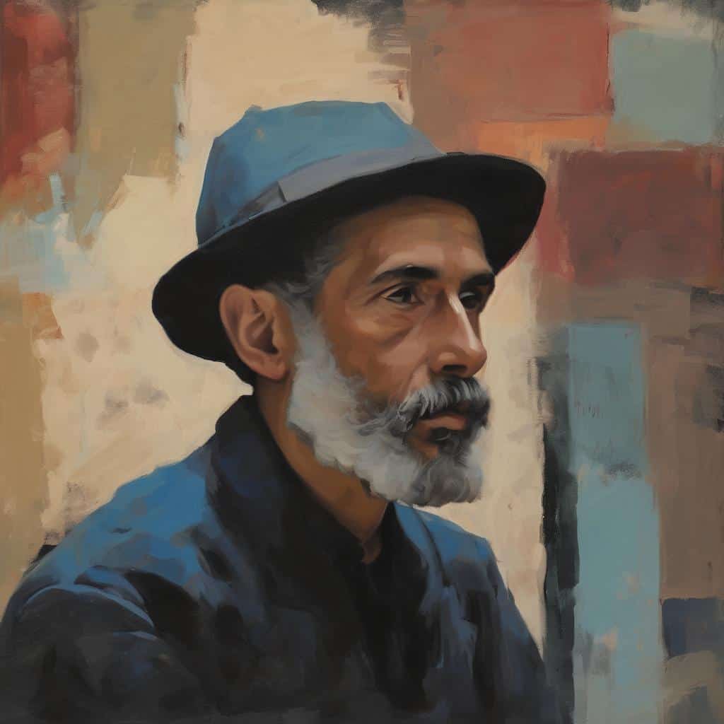 Ρεαλιστικό πορτρέτο καλλιτέχνη ως ιστορικού προσώπου, σε ζωγραφική εικονογράφηση.