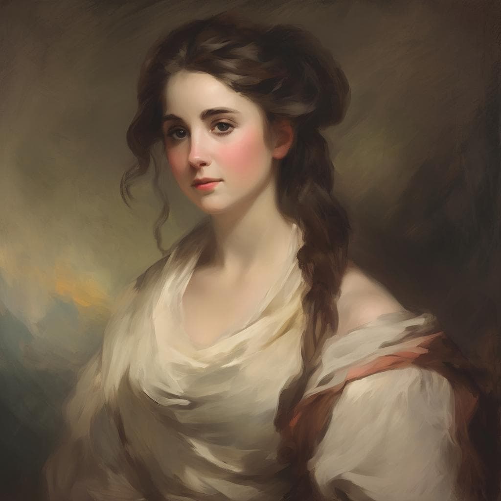 Ο καλλιτέχνης ως ιστορικό πρόσωπο, πορτρέτο νεαρής γυναίκας με μακριά σγουρά μαλλιά, ζωγραφική τέχνη.